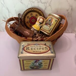 Wood basket bundle vignette Josef Originals Sunny copper coffee turk Italia tins